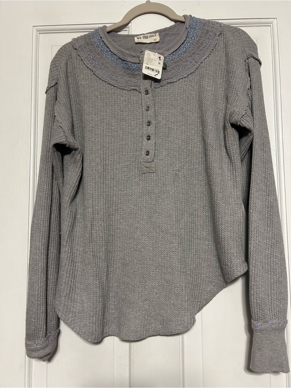 We The Free Light Gray Long-Sleeve Henley with Lace Collar